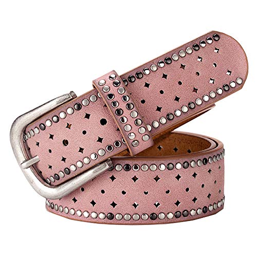 Cheerlife Damen Nieten Gürtel Ledergürtel mit Stern Loch 3,8cm breiter Jeansgürtel Glitzergürtel (Pink) von Cheerlife