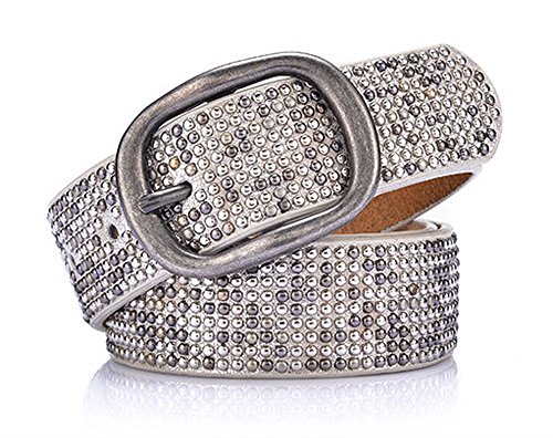 Cheerlife Damen Nietengürtel Leder Gürtel kürzbar Jeansgürtel Breit Taillengürtel 3,4cm (Silber) von Cheerlife