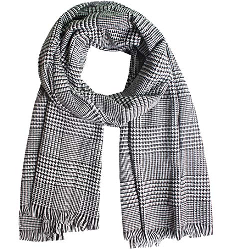 Cheerlife Damen Schal Kariert übergroßer quadratisch Deckenschal Herbstschal Winterschal Karo Tartan Streifen Plaid Muster Oversized Schal 196 * 80cm Schwarz-Weiß von Cheerlife