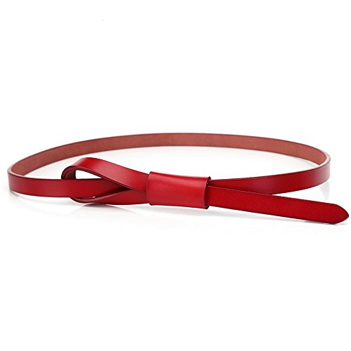 Cheerlife Damen Schmaler Hüftgürtel Modern Jeans Kleid Belt Gürtel Einfarbig Rindledergürtel (Rot) von Cheerlife
