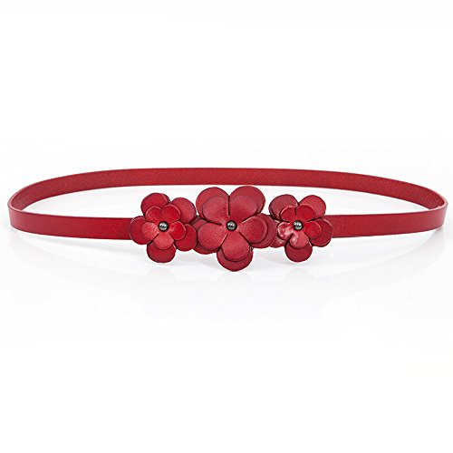Cheerlife Damen Schmaler Hüftgürtel mit Blumen Rindledergürtel Kleid Belt Gürtel Kleidgürtel (Weinrot) von Cheerlife