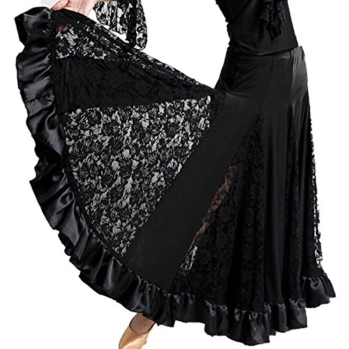 Cheerlife Damen Tanzrock Maxirock Standard Ballsaal Tanzen Lange Swing Kleid Modern Walzer Tango Spitze Röcke J Schwarz von Cheerlife