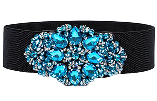 Cheerlife Damengürtel Blumen mit Strass Breiter Gürtel Belt Stretchgürtel Elastischer Gürtel Taillengürtel Kleidgürtel Gürtelbund Hüftgurt Blau von Cheerlife