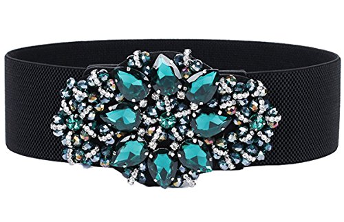 Cheerlife Damengürtel Blumen mit Strass Breiter Gürtel Belt Stretchgürtel Elastischer Gürtel Taillengürtel Kleidgürtel Gürtelbund Hüftgurt Grün von Cheerlife