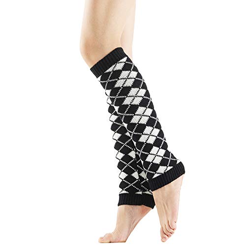 Cheerlife Karo Muster Gestrickt Häkeln Stulpen Stiefel Beinstulpen kariert Knie Socken warme Beinlinge Beinwärmer im Winter (Schwarz) von Cheerlife