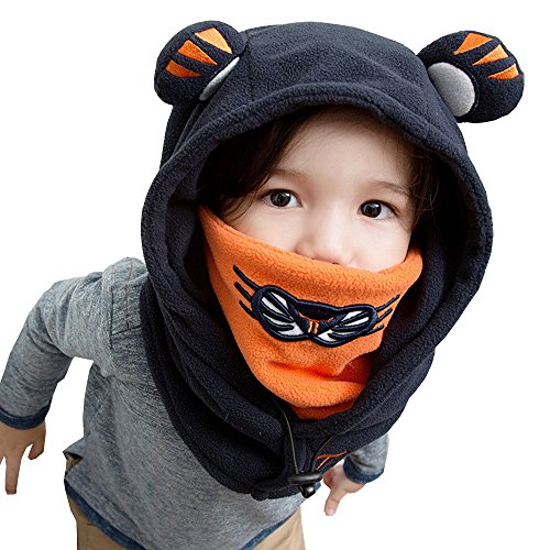 Cheerlife Kinder Mütze Schal Maske 3 in 1 Schlupfmütze Schalmütze Winter Ohrenschutz Tiger Tiermütze Jungen Mädchen (L（58-60cm）, Dunkelblau) von Cheerlife