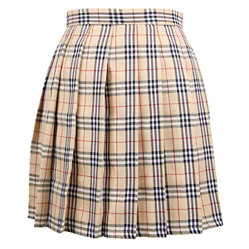 Cheerlife Mädchen Damen Faltenröcke Kariert Röcke Minirock kurz Skirt Schuluniform Cosplay Rock XXXL Aprikose von Cheerlife