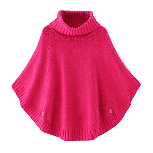 Cheerlife Mädchen Damen Grobstrick Poncho Pullover Strick Cape Umhang Fledermaus Sweater Top Strickpullover Rollkragen Rosa von Cheerlife