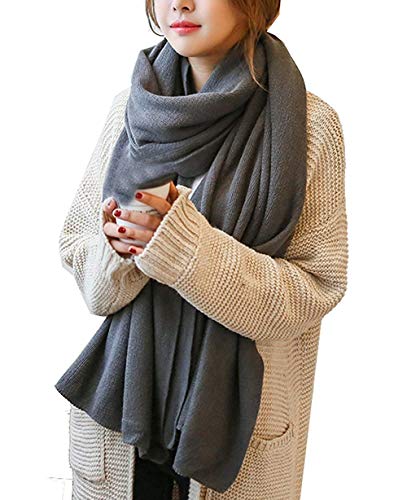 Cheerlife Mädchen Damen einfarbig Strickschal Warmer Schal Halstuch Langer Schal Herbst Winter Größe 220cm x 60cm (Dunkelgrau 2) von Cheerlife