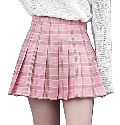 Cheerlife Mädchen Damen süße Prinzessin Büste Rock Plissee Schuluniform Hosenröcke Kariert Faltenröcke Minirock XL Rosa von Cheerlife