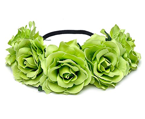 Cheerlife Rosen Blumen-Stirnband Blumenkranz Urlaub Hochzeit Festivals Haarkranz Blumenkrone (Grün) von Cheerlife