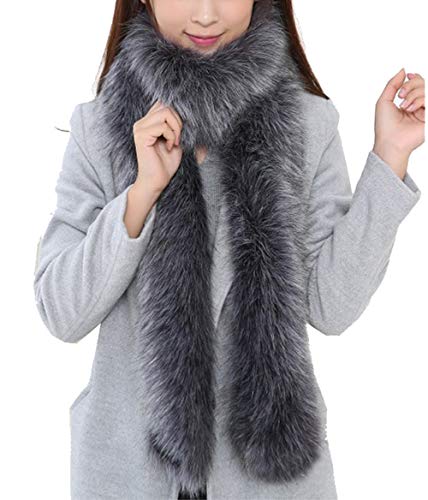 Cheerlife Warm Damen Winter Schal Pelzschal Kunstfell Kragen Fuchspelzkragen Pelzkragen 180cm * 15CM Dunkelgrau von Cheerlife