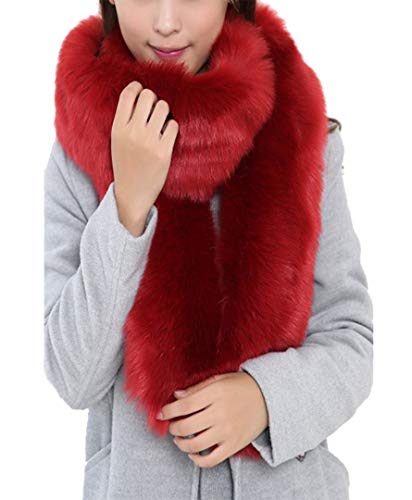 Cheerlife Warm Damen Winter Schal Pelzschal Kunstfell Kragen Fuchspelzkragen Pelzkragen 180cm * 15CM Weinrot von Cheerlife