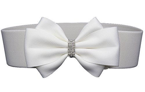 CheerlifeDamen Schleife Gürtel 6 cm breit Elastischer Gürtel mit Strass Taillengürtel Kleid Gürtel Kleidgürtel Stretchgürtel Hüftgürtel Bindegürtel 65 Weiß von Cheerlife