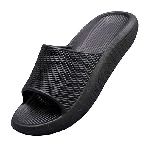 Cheerlife Badelatschen Pantoletten Sommer Hausschuhe Dusch-& Badeschuhe Rutschfeste Flache Strand Sandalen Schuhe für Herren Damen 43/44 Schwarz von Cheerlifee