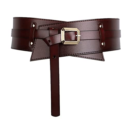 Cheerlife Damen Echt Leder Hüftgürtel Breiter Schnalle Gürtel Vintage Taillengürtel Kleidergürtel Pullover Mantelgürtel (Kaffee, 92) von Cheerlifee