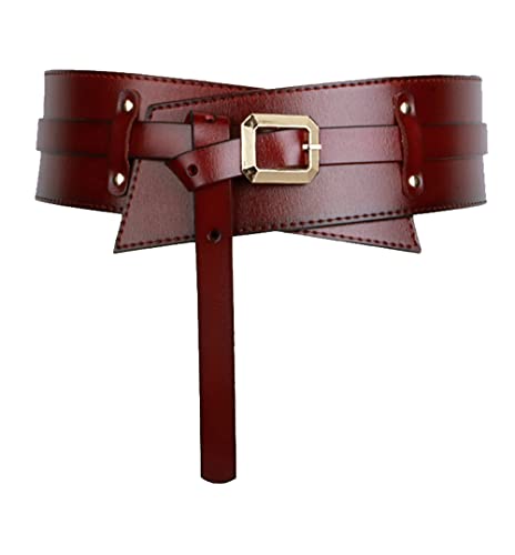 Cheerlife Damen Echt Leder Hüftgürtel Breiter Schnalle Gürtel Vintage Taillengürtel Kleidergürtel Pullover Mantelgürtel (Rot, 84) von Cheerlifee