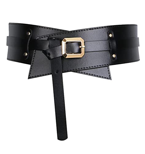 Cheerlife Damen Echt Leder Hüftgürtel Breiter Schnalle Gürtel Vintage Taillengürtel Kleidergürtel Pullover Mantelgürtel (Schwarz, 84) von Cheerlifee