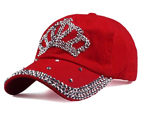 Cheerlife Damen Jeans Baseball Cap Verstellbar Baseballmütze mit Strass Kappe Glitzer Sonnenhut Hip Hop Hut für Outdoor Sport Reisen (Rot) von Cheerlifee