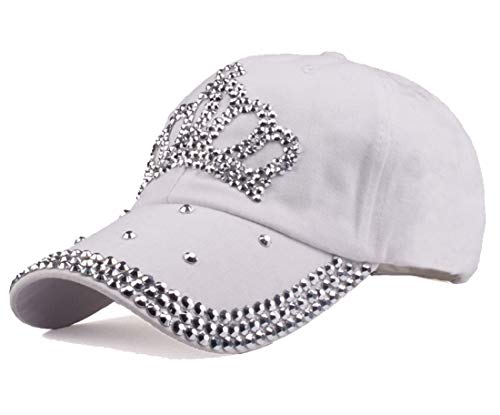 Cheerlife Damen Jeans Baseball Cap Verstellbar Baseballmütze mit Strass Kappe Glitzer Sonnenhut Hip Hop Hut für Outdoor Sport Reisen (Weiß) von Cheerlifee