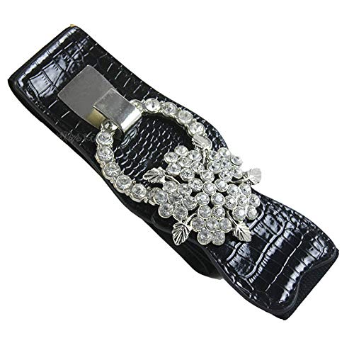 Cheerlife Damen Kunstleder Gürtel Einstellbar Elastische Breite Gürtel Taillengürtel mit Strass Schnalle Stretchgürtel Schwarz D von Cheerlifee