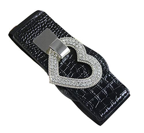 Cheerlife Damen Kunstleder Gürtel Einstellbar Elastische Breite Gürtel Taillengürtel mit Strass Schnalle Stretchgürtel Schwarz H von Cheerlifee