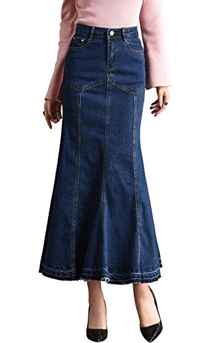 Cheerlife Damen Langer Jeansrock hohe Taille Bodycon Bleistiftrock Fischschwanzrock Maxiröcke Mode Denim Jeansskirt 36 Blau von Cheerlifee
