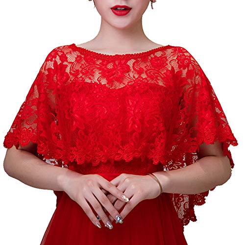 Cheerlife Elegant Damen Spitze Umschlagtücher Stola Bolero Tuch für Abendkleid Hochzeit Party Braut Schal Accessoires Rot von Cheerlifee