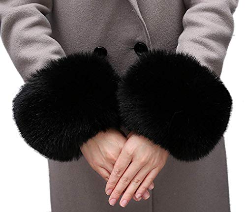 Cheerlife Fell Pelz Armstulpen Stulpen Manschetten Fellstulpen Handschuhe Pulswärmer Kunstfell Schwarz 3 von Cheerlifee