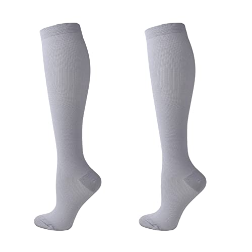2 Paar Kompressionsstrümpfe für Damen und Herren Flugsocken Kompressionsstrümpfe Laufsocken, hellgrau, Small/Medium von Cheeroyal