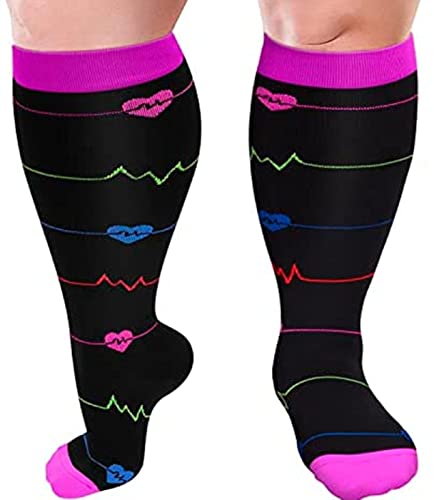 Cheeroyal 1 Stück Plus Size Kompressionsstrümpfe für Männer und Frauen 20-30mmhg Extra Size breite Waden- und Kniestrümpfe zur Unterstützung des Zyklus (3XL, YS001-6) von Cheeroyal