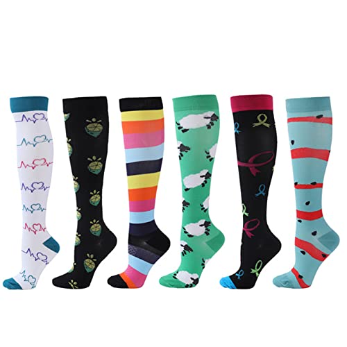 Cheeroyal 6 Paar Kompressionsstrümpfe Kniestrümpfe 20-30mmHg Männer/Frauen Socken Laufen Reisen Pflege Gesundheit Sport (as3, alpha, l, x_l, regular, regular, Set 6, L-XL) von Cheeroyal