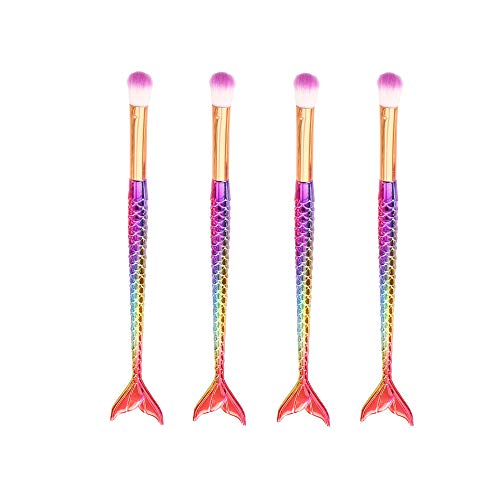 Cheeroyal Regenbogenfisch Lidschatten Pinsel Make-up Pinsel Lidschatten Pinsel Meerjungfrau Fischschwanz Make-up Pinsel Lidschatten Gesichtskontur Foundation Concealer Rouge Pinsel (4 Stück) von Cheeroyal