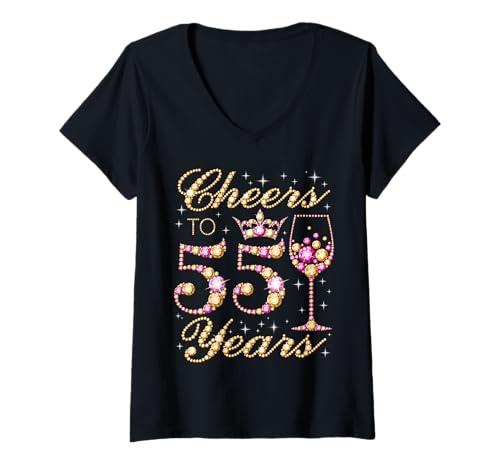 Damen Herzliche Gratulation zum 55. Geburtstag, Frau, Prinzessin Königin T-Shirt mit V-Ausschnitt Damen Herzliche Gratulation zum 55. Geburtstag, Frau, Prinzessin Königin T-Shirt mit V-Ausschnitt von Cheers It's My Birthday Queen's B-Day Party Ideas