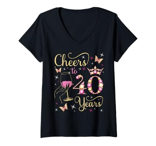 Damen EIN Hoch auf 40 Jahre, 40. Geburtstag der Königin, 40 Jahre Geburtstag T-Shirt mit V-Ausschnitt Damen EIN Hoch auf 40 Jahre, 40. Geburtstag der Königin, 40 Jahre Geburtstag T-Shirt mit V-Ausschnitt von Cheers It's My Birthday Queen's B-Day Party