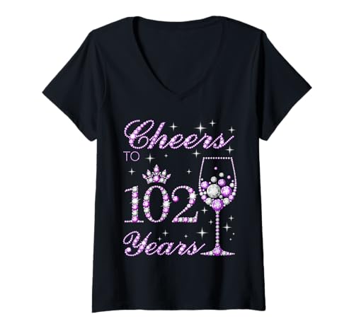 Damen EIN Hoch auf 102 Jahre alte Frauen zum 102. Geburtstag von Purple Crown T-Shirt mit V-Ausschnitt Damen EIN Hoch auf 102 Jahre alte Frauen zum 102. Geburtstag von Purple Crown T-Shirt mit V-Ausschnitt von Cheers Purple Crown Women Birthday Tees