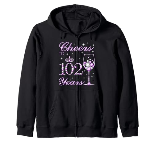 EIN Hoch auf 102 Jahre alte Frauen zum 102. Geburtstag von Purple Crown Kapuzenjacke von Cheers Purple Crown Women Birthday Tees