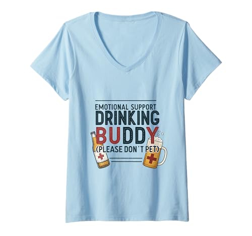 Damen Emotionale Unterstützung Drinking Buddy Funny Bar Party Humor T-Shirt mit V-Ausschnitt Damen Emotionale Unterstützung Drinking Buddy Funny Bar Party Humor T-Shirt mit V-Ausschnitt von Cheers and Laughs Co