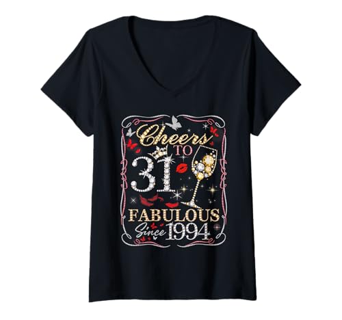 Damen Cheers to 31 Fabulous Since 1994. Women’s 31st Birthday T-Shirt mit V-Ausschnitt Damen Cheers to 31 Fabulous Since 1994. Women’s 31st Birthday T-Shirt mit V-Ausschnitt von Cheers to Fabulous 31 Diamond Style