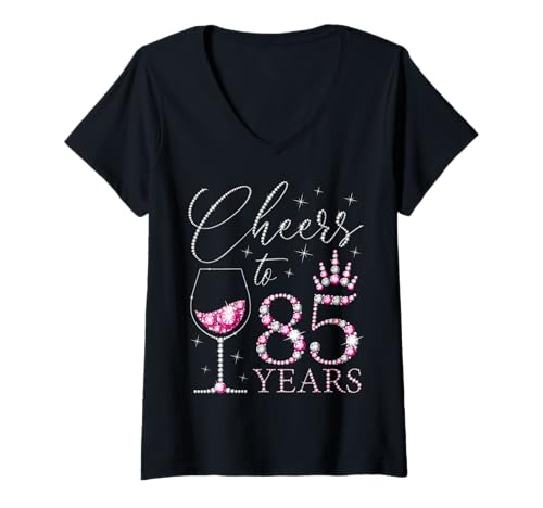 Damen Ein Hoch auf 85 Jahre alte Frauen zum 85. Geburtstag, Frauen, Königinnen, Geburtstag T-Shirt mit V-Ausschnitt von Cheers to My Birthday Pink Style