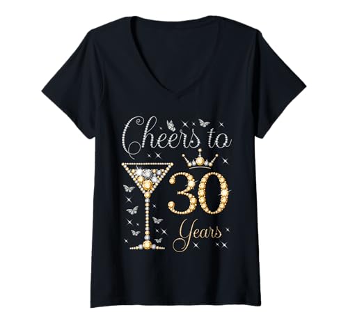 Damen EIN Hoch auf die 30-jährige Frauenkönigin zum 30. Geburtstag T-Shirt mit V-Ausschnitt Damen EIN Hoch auf die 30-jährige Frauenkönigin zum 30. Geburtstag T-Shirt mit V-Ausschnitt von Cheers to My Birthday Royal Birthday Party