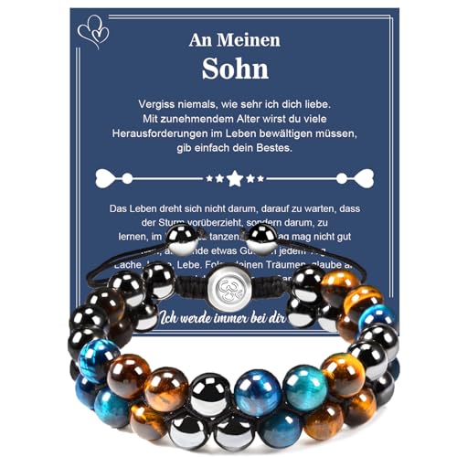 CheersLife 2 Lagen Armband Sohn Deutsch Perlenarmband Herren Für Meinen Sohn Geschenk Weihnachtsgeschenke Für Männer An Meinen Sohn Geschenk Armbänder Für Herren Geschenk für Männer 8mm Perlen von CheersLife