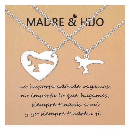 CheersLife 2 Stück Mutter Sohn Kette Mutter Sohn Geschenk An Meinen Sohn/Mama Geburtstagsgeschenk Dinosaurier Halskette für Mama Sohn Erster Schultag Weihnachts Schulanfang Schulabschluss Geschenke ES von CheersLife