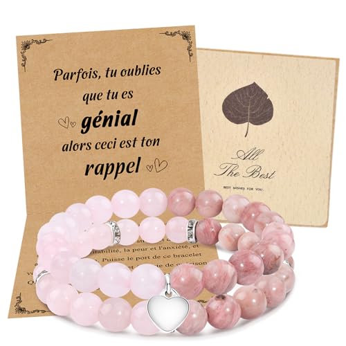 CheersLife 2 Stück Naturstein-Armband für Damen Geschenkidee für Damen Armband Damenschmuck Geburtstag Geschenk für Damen Originelles Damen Perlenarmband Geschenk für Mutter Tochter Freundin - Rosa FR von CheersLife