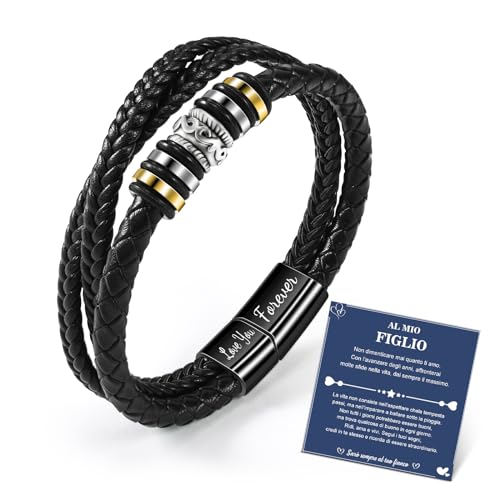 CheersLife 3 Lagen Herren Armband Leder Liebe Dich Für Immer Edelstahl Magnetverschluss Für Meinen Sohn Geschenk Armband Für Sohn An Meinen Sohn Geschenk Armbänder Für Herren Lederarmband Herren(IT) von CheersLife