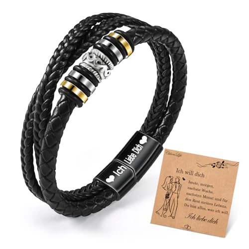 CheersLife Valentinstag Geschenke Für Ihn Männer Geschenke Herren Armband Leder Ich Liebe Dich Geschenk Armband Für Ehemann Geburtstagsgeschenk Für Herren Geschenk Für Freund Partner Geschenke 3 Lagen von CheersLife