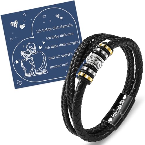 CheersLife Valentinstag Geschenke für ihn An Meinen Mann Ich Liebe Dich Geschenke für Männer Lederarmband Herren mit Gravur Love You Forever Geburtstagsgeschenk für Männer Partner Geschenke Ehemann von CheersLife