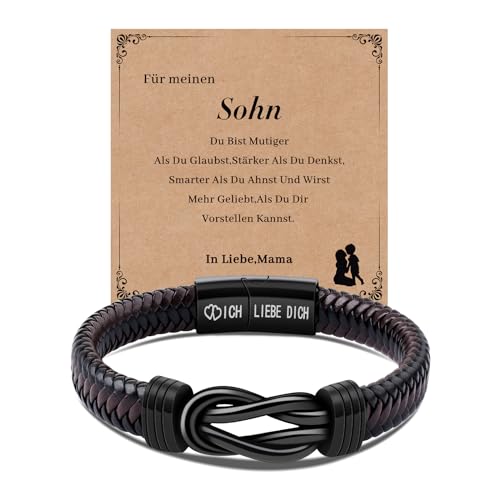 CheersLife An Meinen Sohn Armband Herren Lederarmband Herren Knoten Herrenarmbänder Leder Männer Armband Geschenke für Männer Armband für Meinen Sohn Flechtarmband mit Magnetverschluss von CheersLife