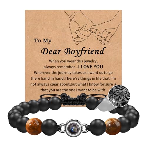 CheersLife Valentinstag Geschenke Für Ihn Ich Liebe Dich Geschenke Für Männer Freund Herren Perlenarmband Onyx Natursteinperlen Tigerauge ICH LIEBE DICH Projektionsstein 100 Sprache Armband Armbänder von CheersLife