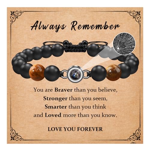 CheersLife Armband Herren Perlenarmband aus Onyx Natursteinperlen Tigerauge ICH LIEBE DICH Projektionsstein 100 Sprache Armband Schwarz 8mm Geflochten Natur Stein Armbänder Geschenk für Ihn Herren von CheersLife